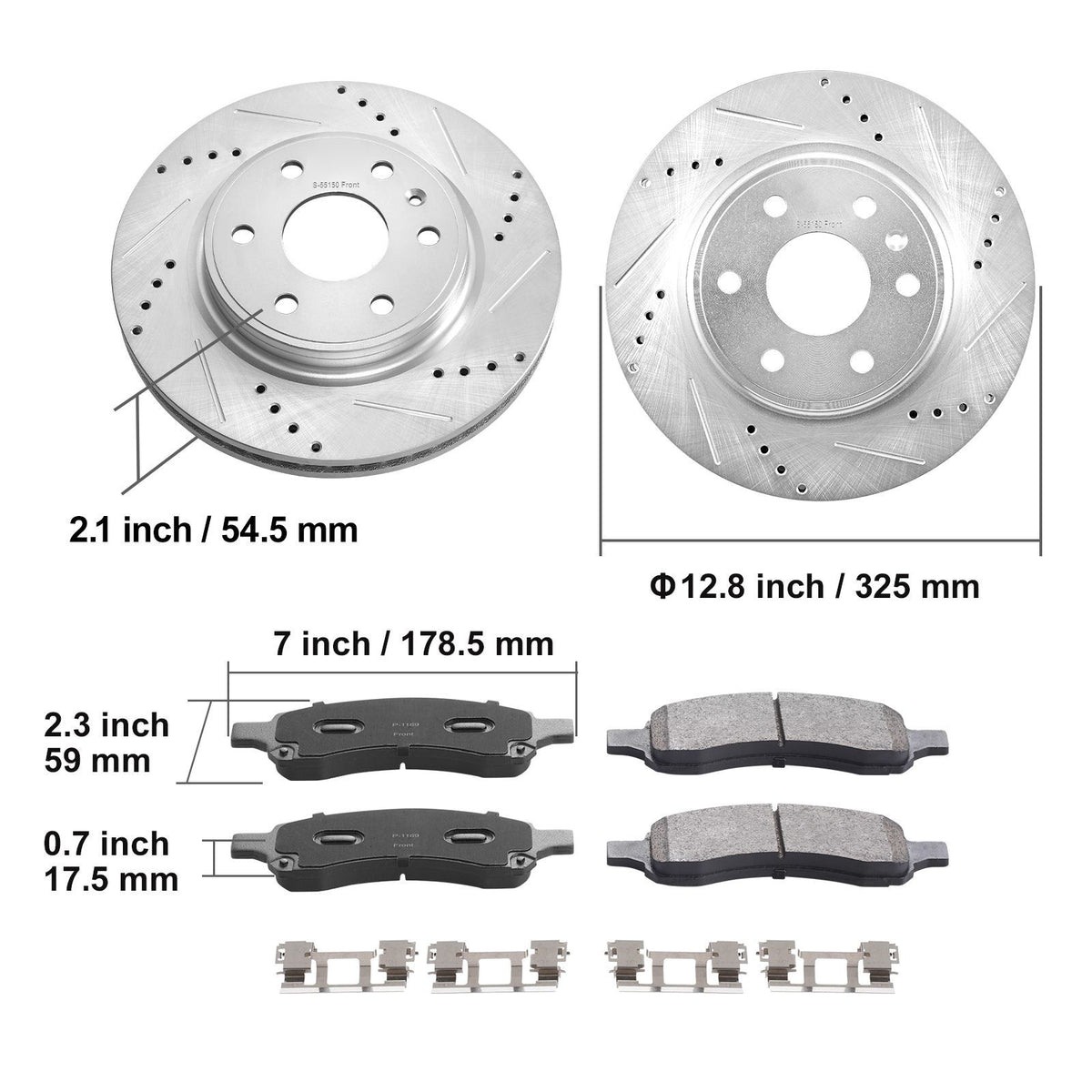 VEVOR Drilled Slotted Front Brake Rotors Pads Kit for Chevy Traverse GMC Acadia