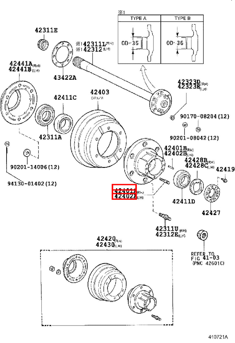Genuine Hilux LN110 LN109 LN108 LN107 Front Axle Outer Shaft Flange Stud x6
