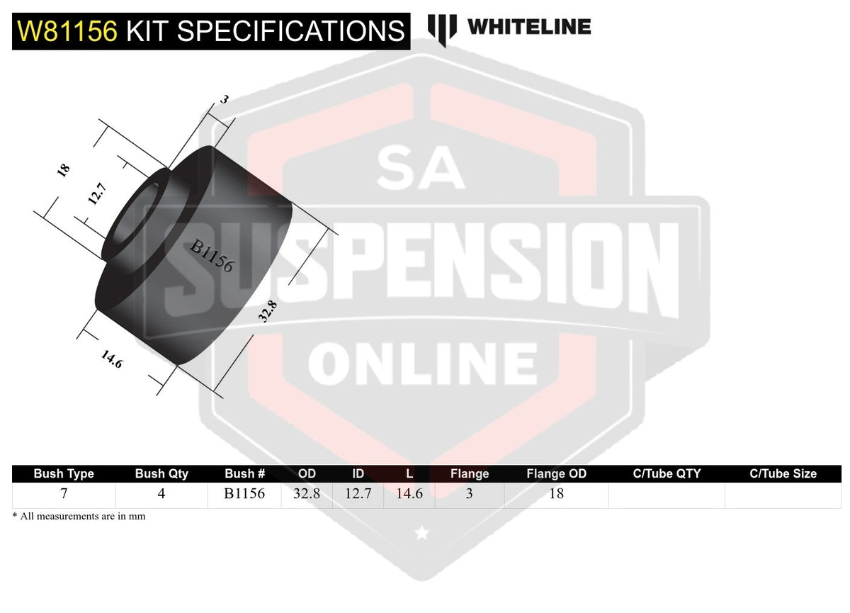 Whiteline W81156 - Strut Rod - To Chassis Bushing Kit (Rod/Strut- wheel suspensi