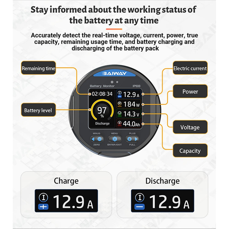 IP68 Waterproof Battery Monitor 100V350A Charge Discharge Test Voltage AMP Meter