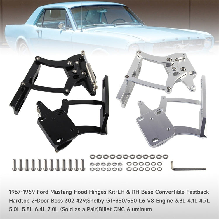 Billet Hood Hinge Kit Pair Left and Right Side For Ford Mustang 1967-1969 Black