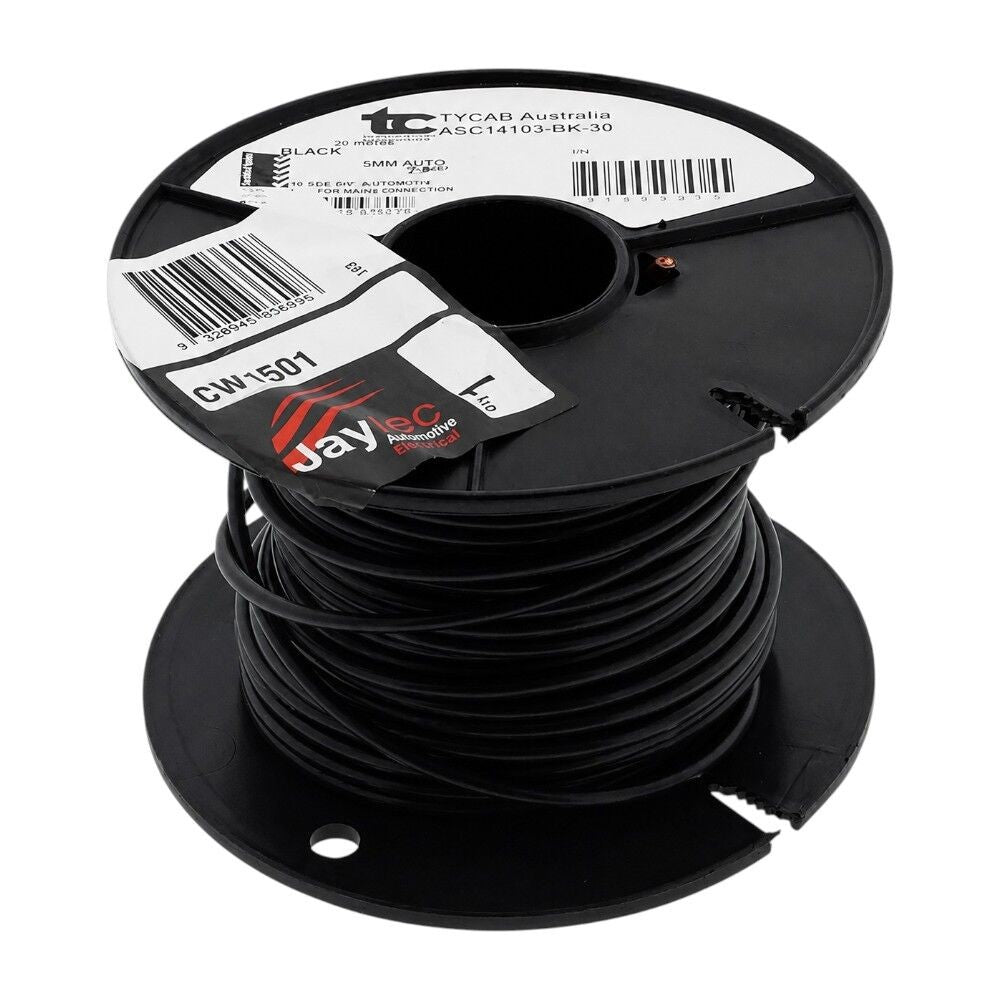 Tycab CW1501 5mm Single Core Auto Cable Black 12 Volt 20 Amp Wire 30m Roll