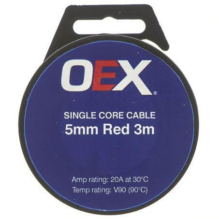 OEX ACX0752-3M 5mm Red Single Core Cable 12 Volt 20 Amp Wire 3 Meter Roll