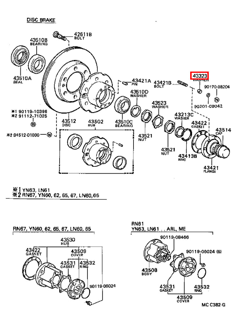 Genuine Hilux YN107 YN106 YN105 YN100 VZN172 Front Axle Hub Stud Cone Washer