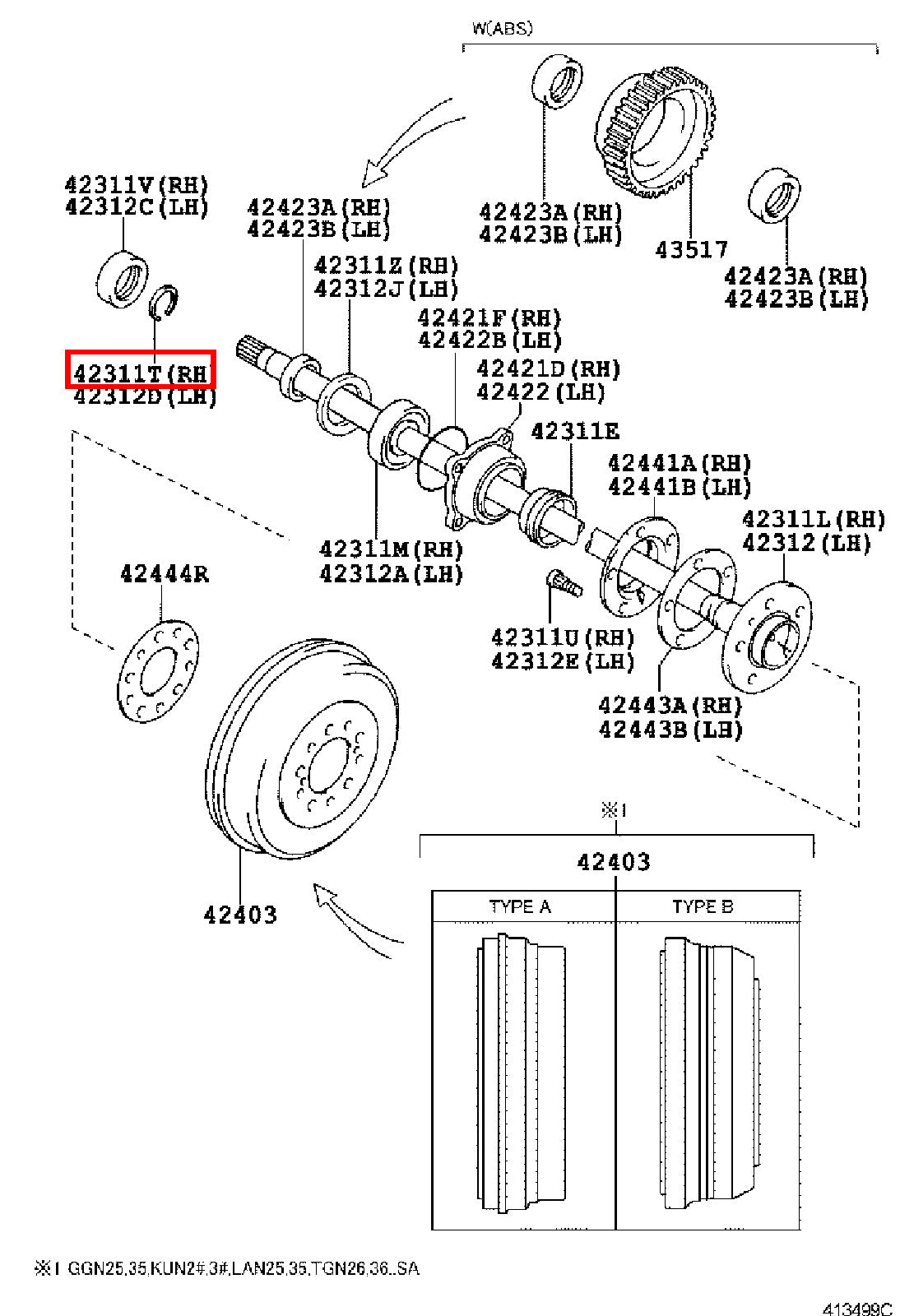 Genuine Fortuner KUN51 KUN50 KUN156 GUN166 GUN165 LH Rear Axle Shaft Snap Ring
