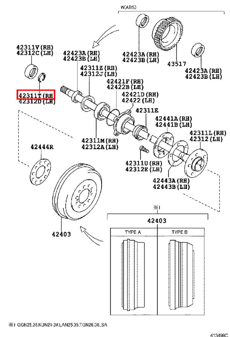 Genuine Fortuner KUN51 KUN50 KUN156 GUN166 GUN165 LH Rear Axle Shaft Snap Ring