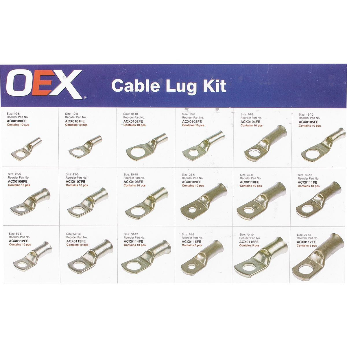 OEX ACX0120FE B&S Battery Cable Lug Terminals Assortment Kit 165 Piece