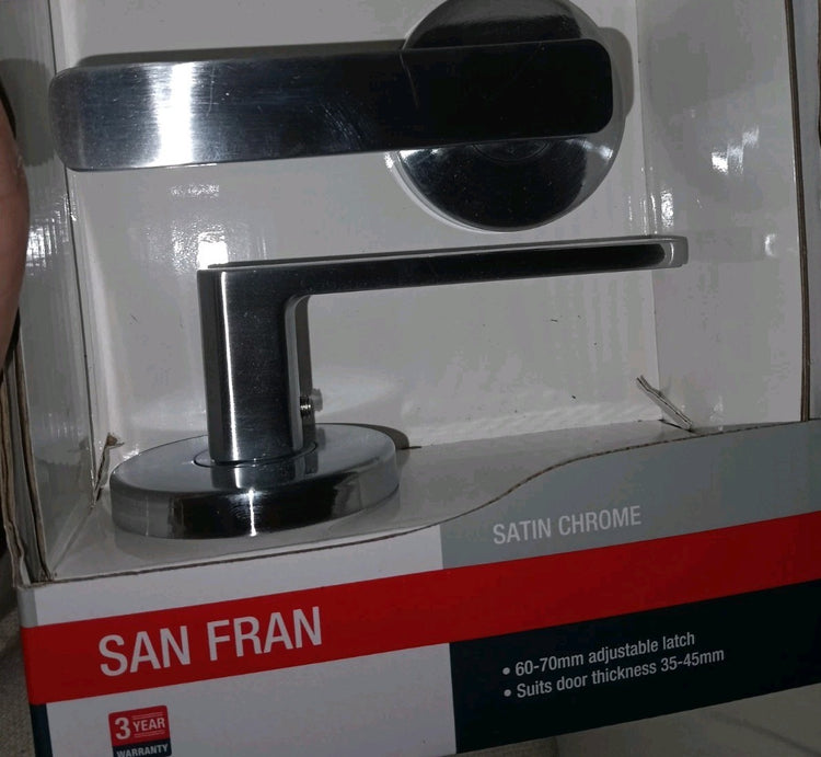 Ikonic San Fran Satin Chrome Privacy Lever Set Suits door thickness 35-45mm