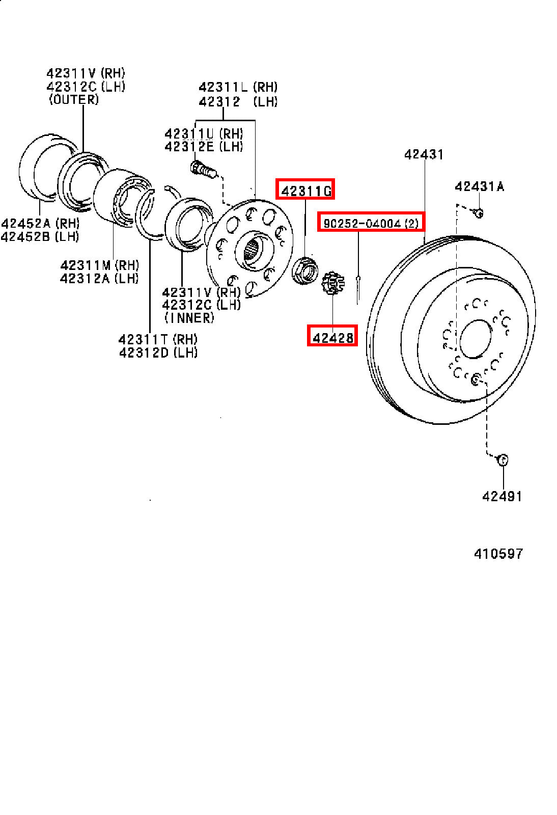 Genuine Hiace RCH23 RCH22 RCH19 RCH18 RCH13 RCH12 Rear Axle Shaft Lock Nut Kit