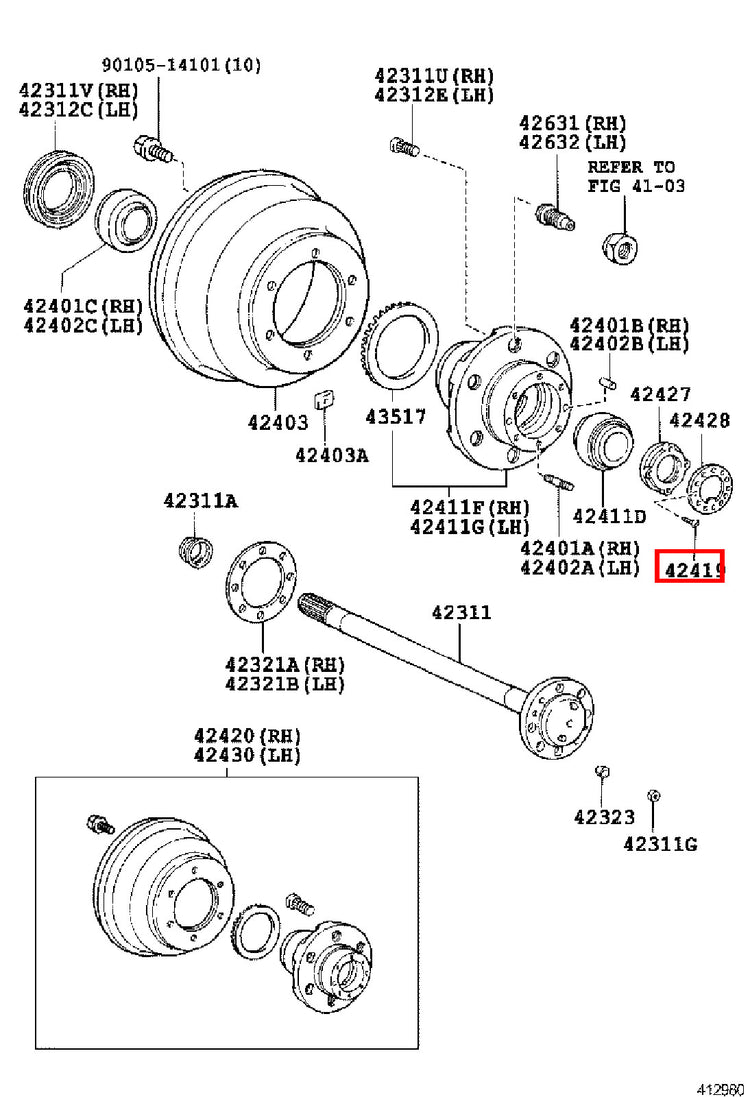 Genuine Dyna ToyoAce RZY281 RZY231 RZY230 Rear Wheel Bearing Hub Nut Screw