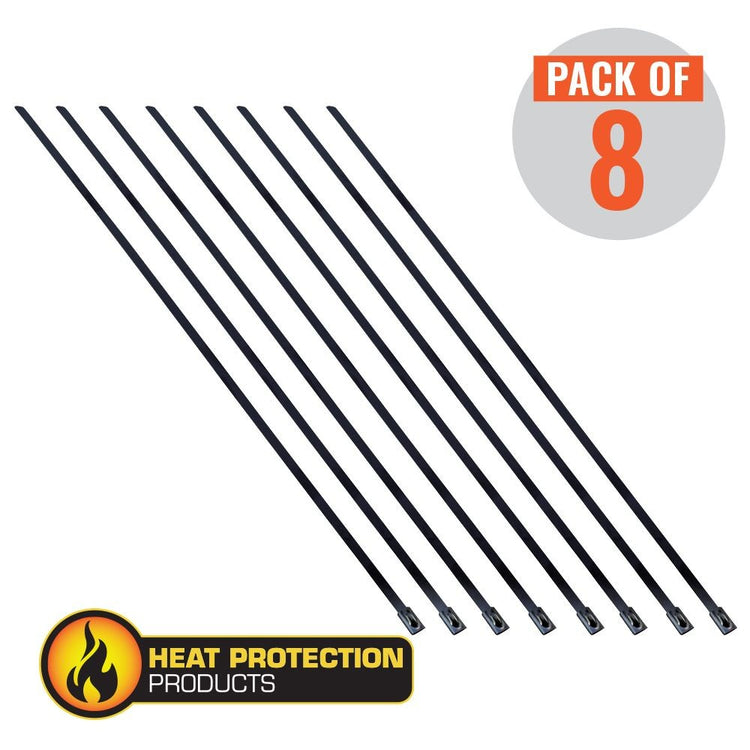 Exhaust Wrap Stainless Black Locking Ties 355mm (14 Inch) Long Heavy Duty Qty 8