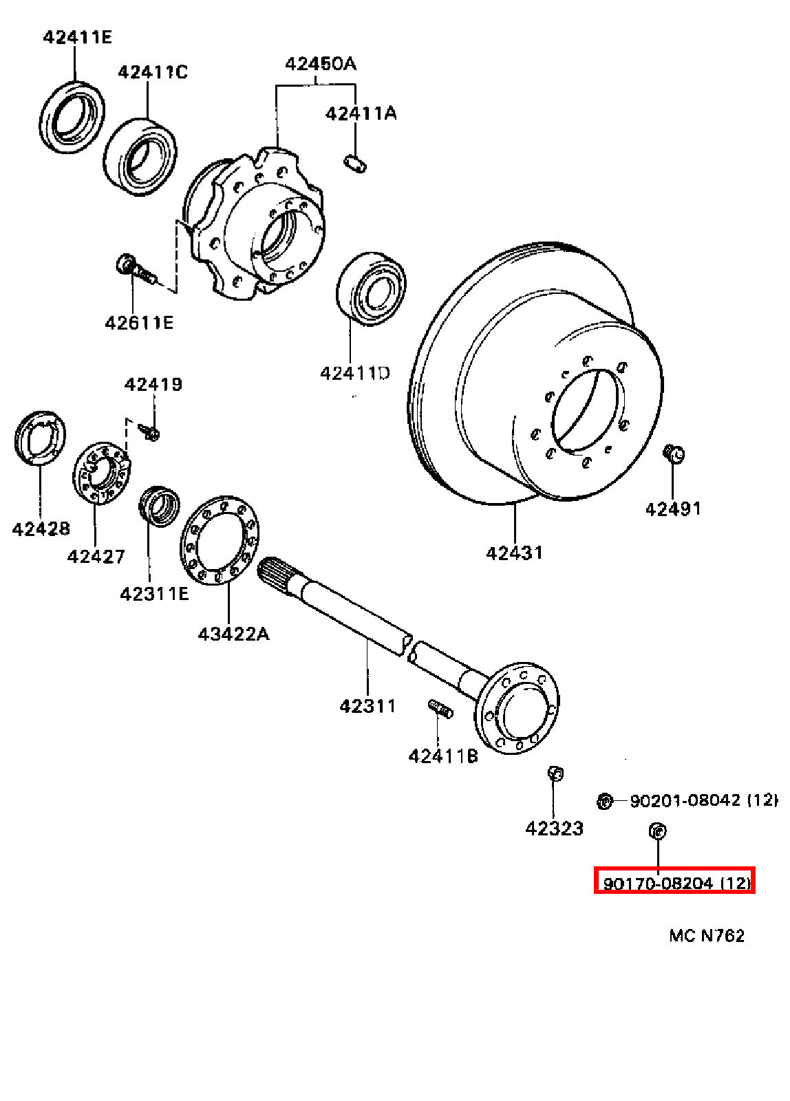 Genuine Dyna YY211 LY235 LY212 LY211 Dyna ToyoAce KDY220 Rear Axle Hub Stud Nut