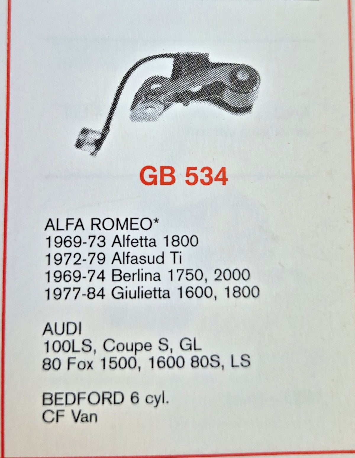 GB 534 DISTRIBUTER POINTS BMW,CHRYSLER,FORD,HOLDEN,RENAULT,SAAB,TOYOTA,VOLVO,VW
