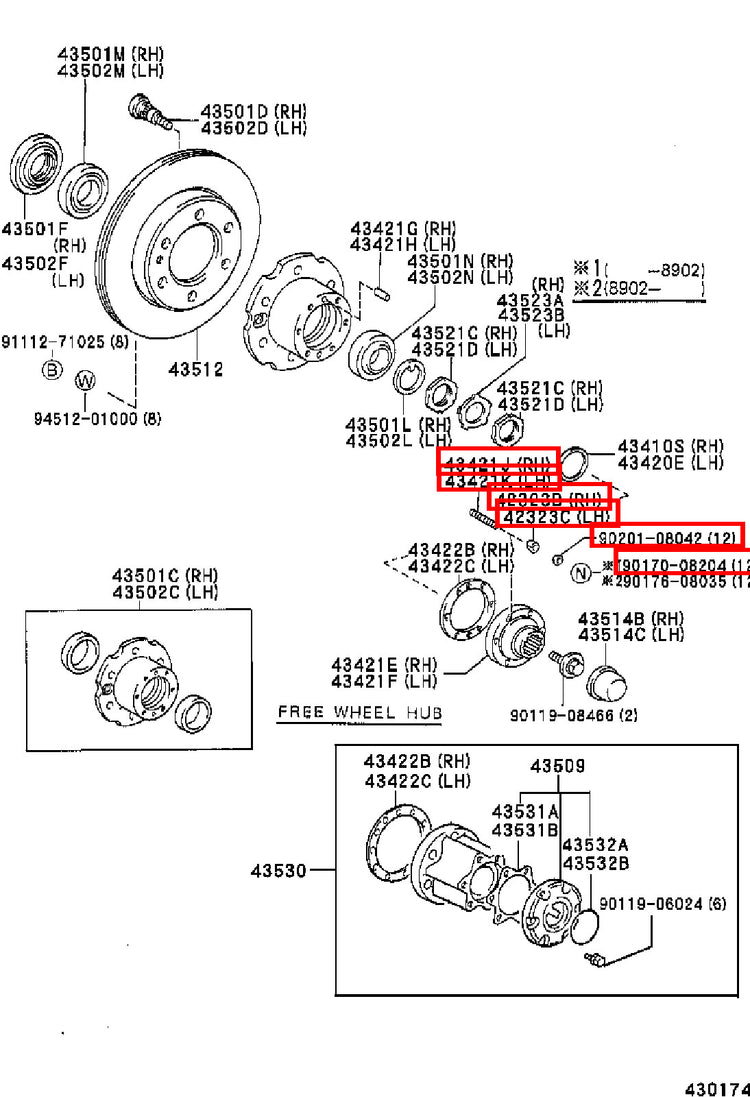 Genuine Dyna ToyoAce KDY270 KDY231 KDY230 Axle Hub Stud Washer Nut 8mm Kit