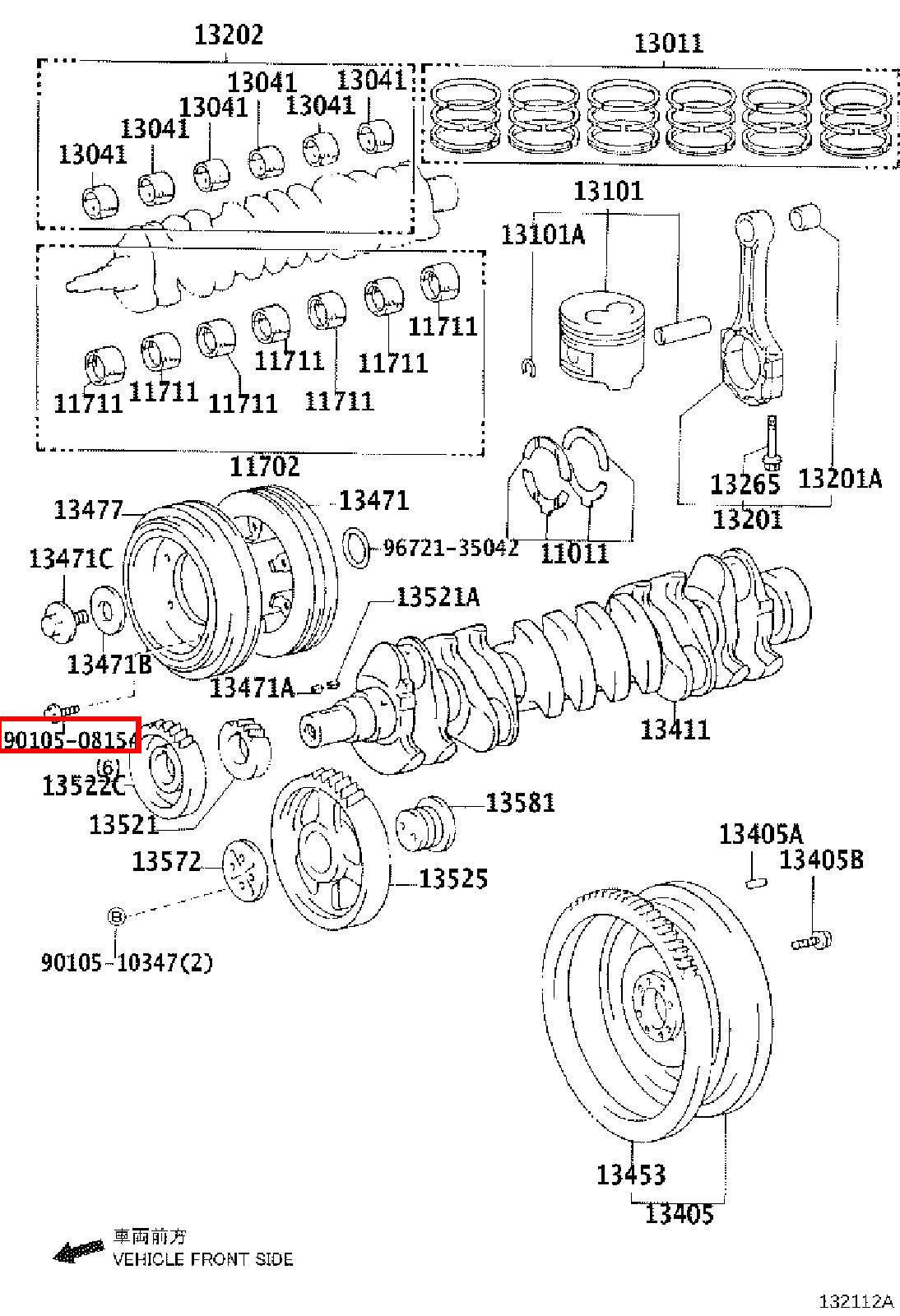 Genuine Coaster HDB50 HDB31 HDB30 HDB20 1HD 1HD FT Crank AC A/C Pulley Bolt x6