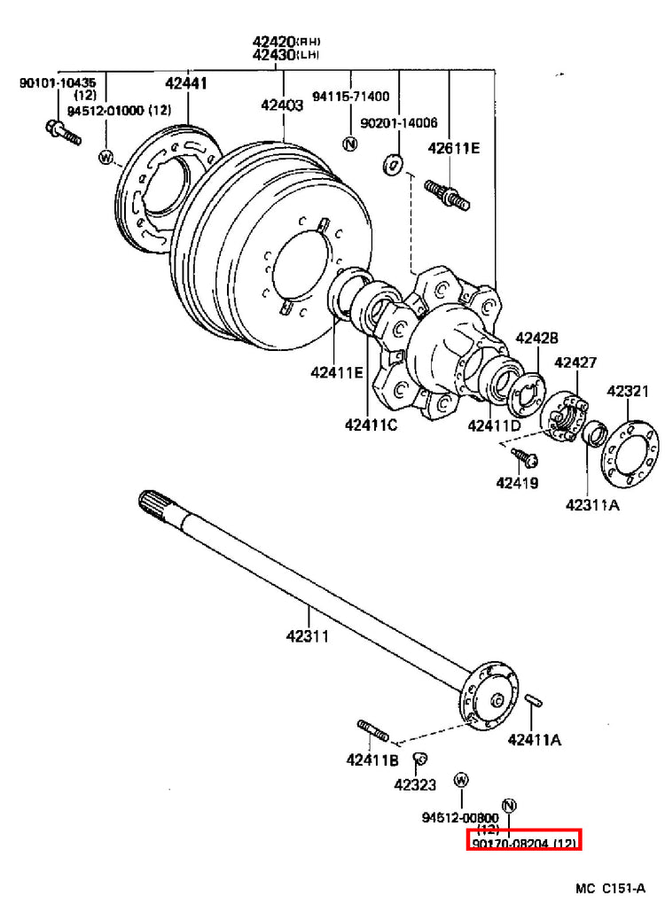 Genuine Dyna YY211 LY235 LY212 LY211 Dyna ToyoAce KDY220 Rear Axle Hub Stud Nut