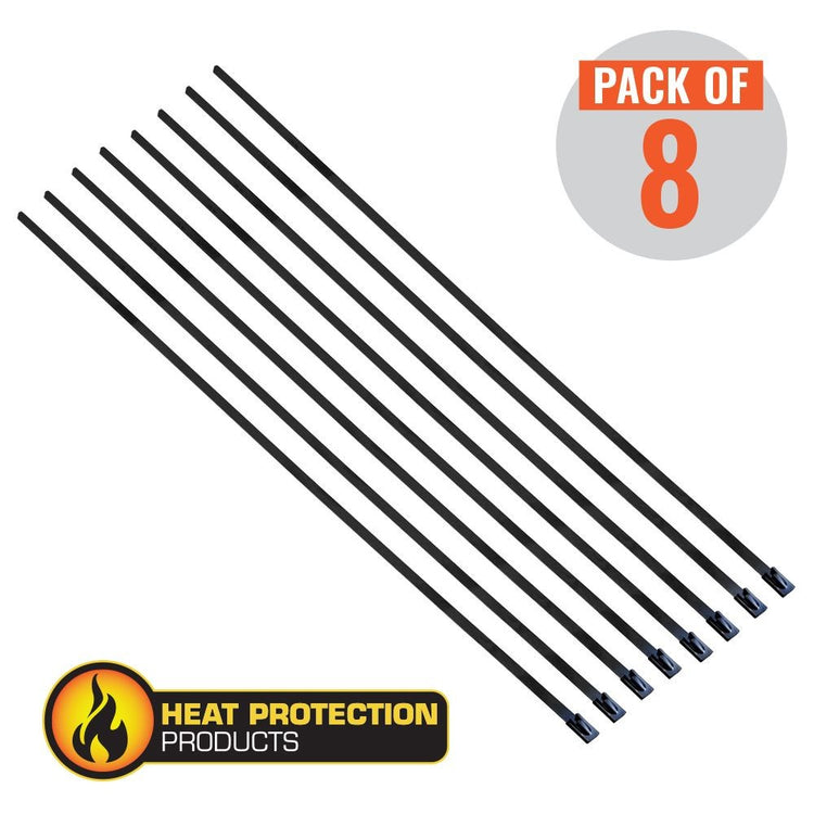 Exhaust Wrap Stainless Steel Locking Ties 355mm (14 Inch) Long Heavy Duty Qty 8