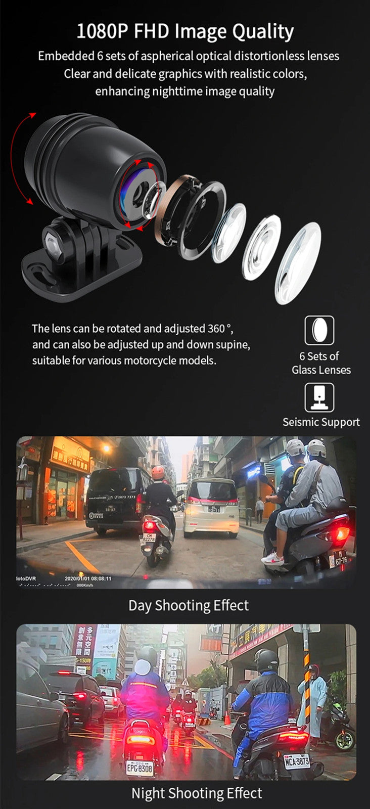 Dual 1080P Motorcycle DVR Dash Cam Front Rear Camera WiFi GPS Waterproof