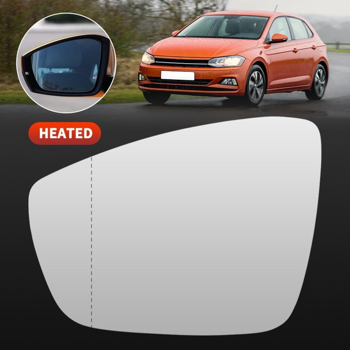 Left Passenger Side Mirror Glass For VW Polo Heated Convex Back Plate