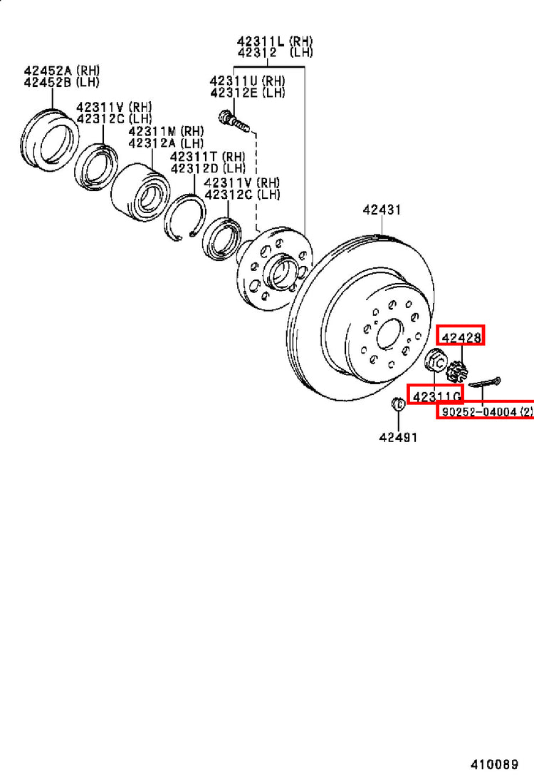 Genuine Hiace RCH23 RCH22 RCH19 RCH18 RCH13 RCH12 Rear Axle Shaft Lock Nut Kit