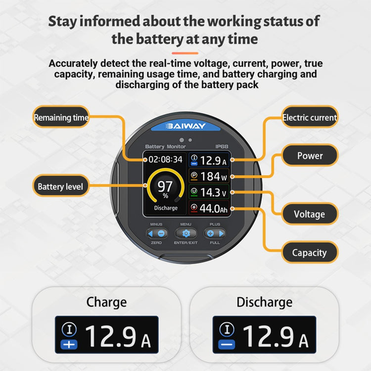 IP68 Waterproof Battery Monitor 100V350A Charge Discharge Test Voltage AMP Meter