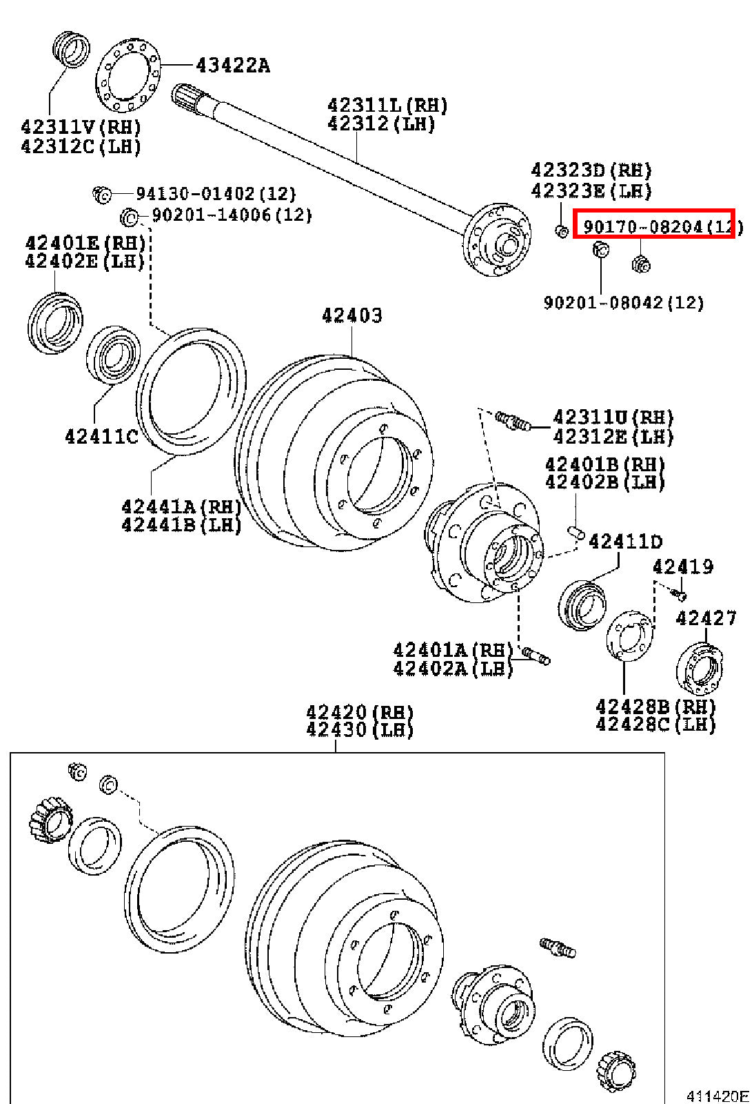 Genuine Dyna YY211 LY235 LY212 LY211 Dyna ToyoAce KDY220 Rear Axle Hub Stud Nut