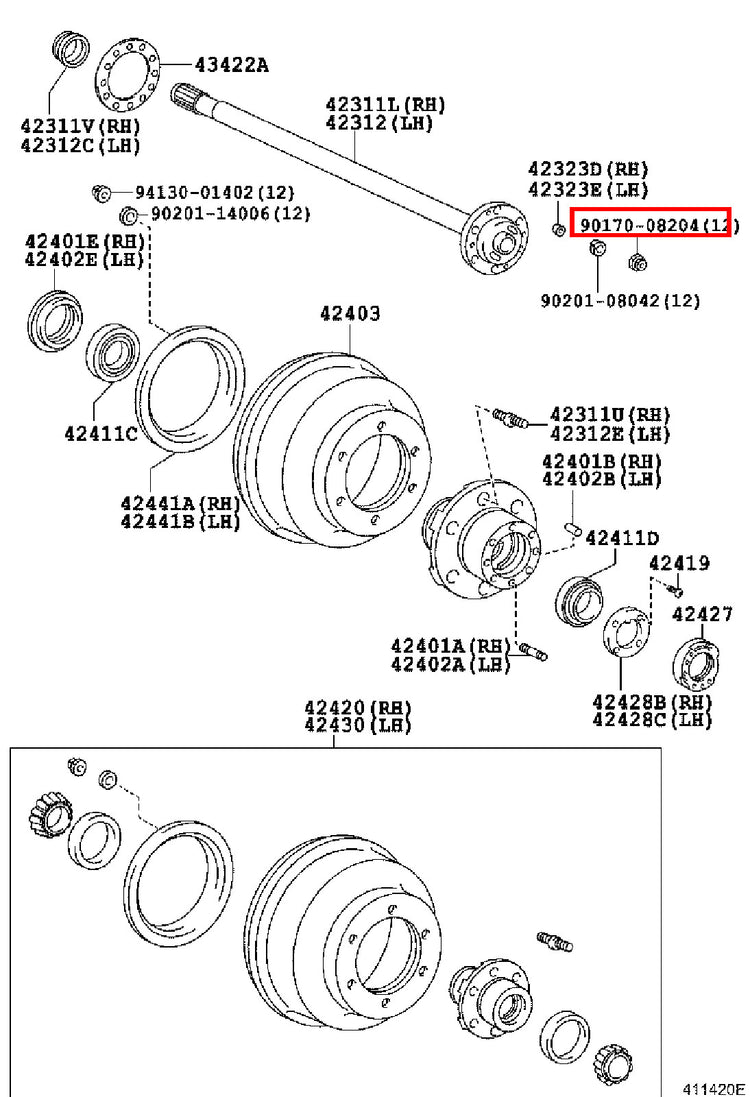 Genuine Dyna YY211 LY235 LY212 LY211 Dyna ToyoAce KDY220 Rear Axle Hub Stud Nut