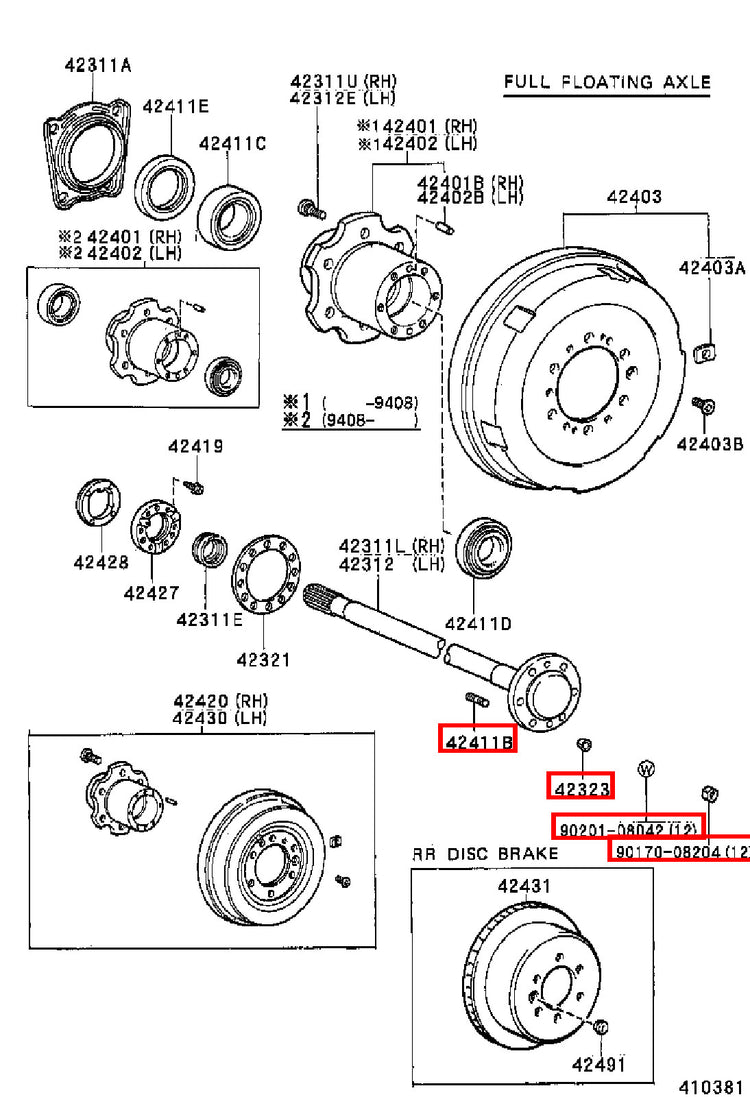 Genuine Dyna ToyoAce KDY270 KDY231 KDY230 Axle Hub Stud Washer Nut 8mm Kit