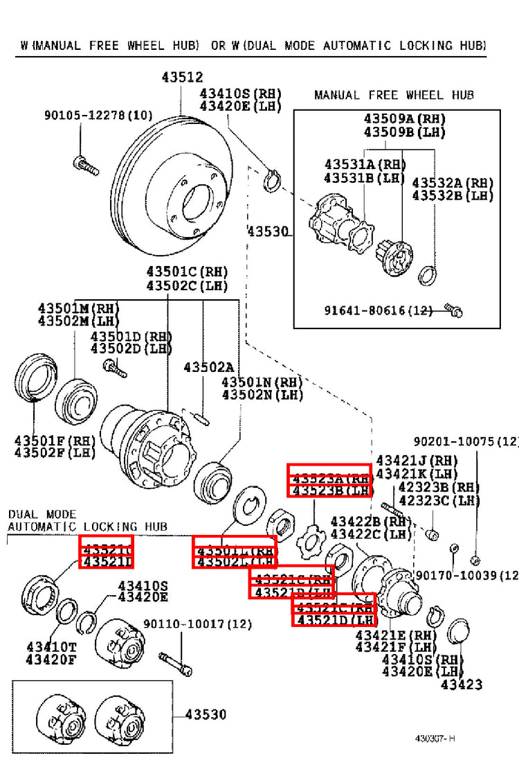 Genuine Hilux YN110 YN107 YN106 YN105 YN100 Front Axle Spindle Nut RH + LH Kit