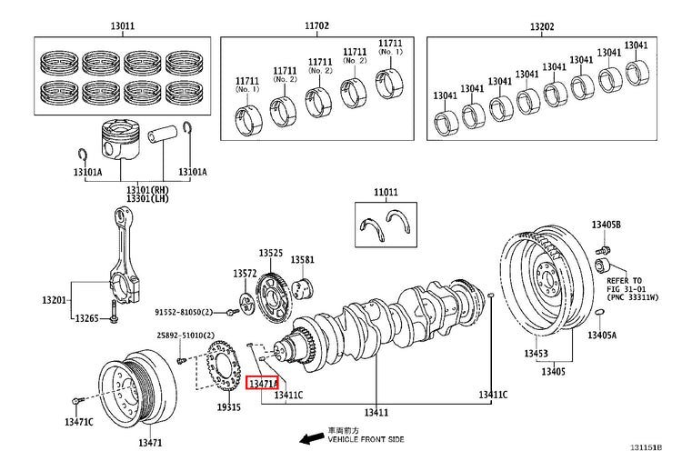 Genuine Hilux KZN205 KZN165 KZN130 Crankshaft Pulley Woodruff Key