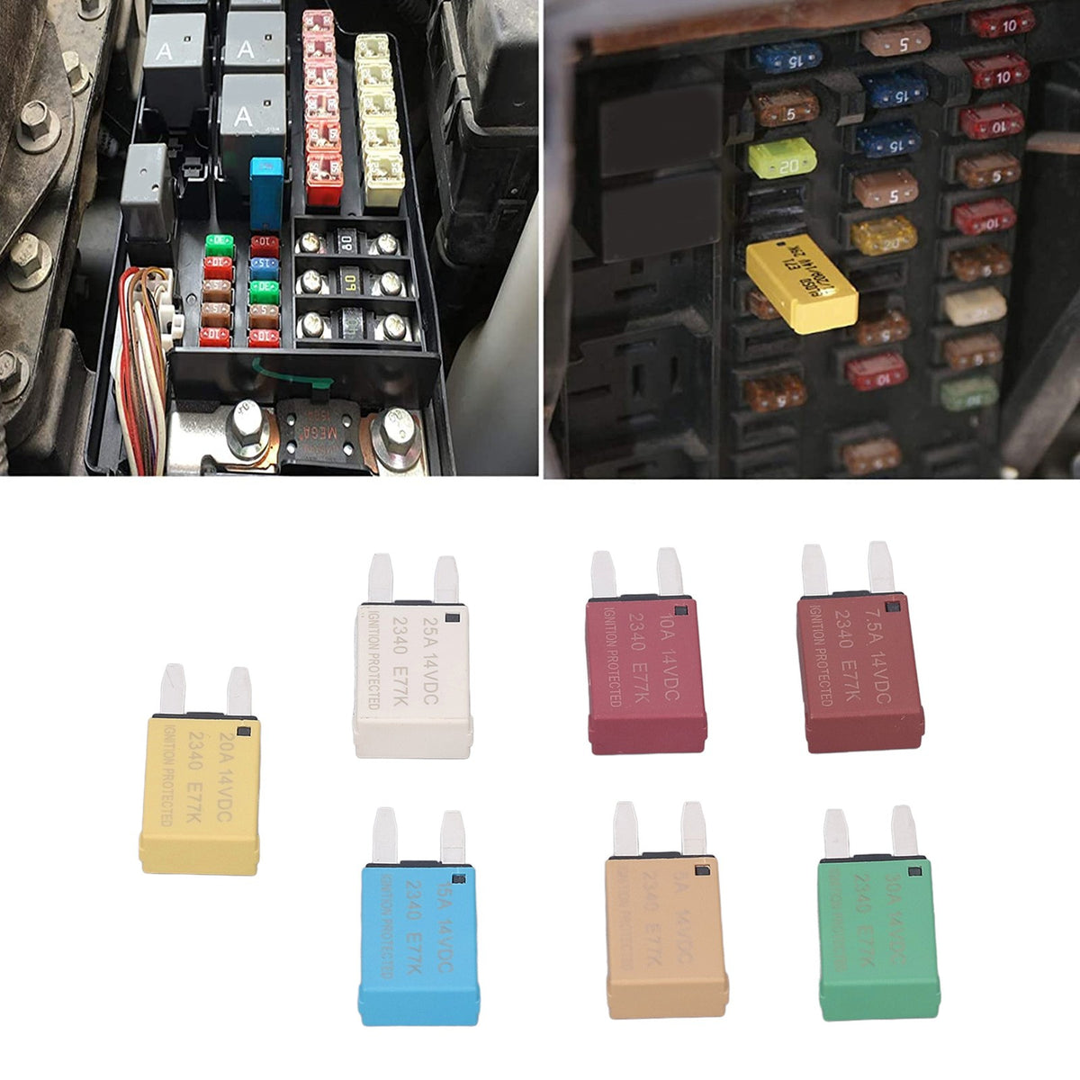 7 Reset Circuit Breaker 5A 7.5A 10A 15A 20A 25A 30A ATC ATO Blade 14VDC