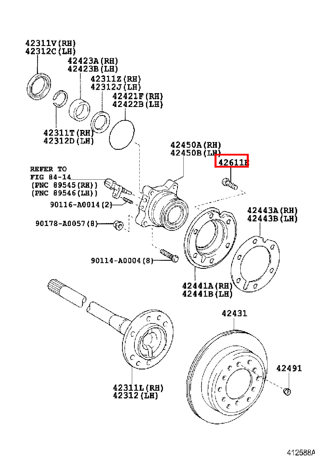 Genuine Sequoia USK65 USK60 UPK65 UPK60 UCK65 UCK60 Front Wheel Hub Stud Bolt