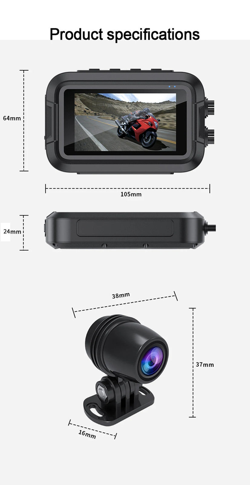 Dual 1080P Motorcycle DVR Dash Cam Front Rear Camera WiFi GPS Waterproof