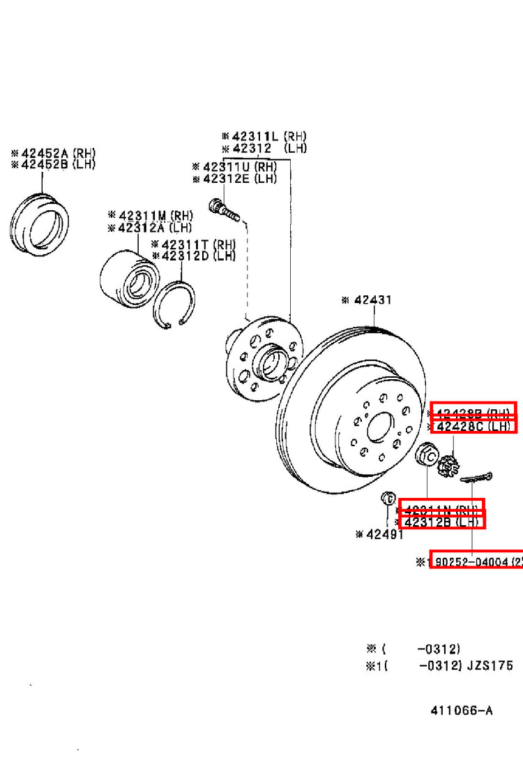 Genuine Hiace RCH23 RCH22 RCH19 RCH18 RCH13 RCH12 Rear Axle Shaft Lock Nut Kit