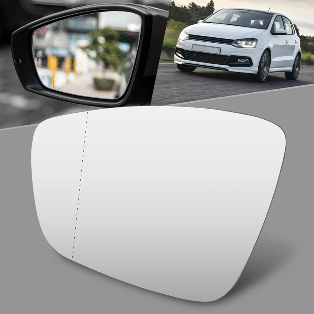 For VW POLO 2010-2017 Left Passenger Side Mirror Glass Heated Convex Base Plate