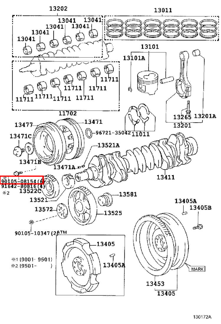 Genuine Coaster HDB50 HDB31 HDB30 HDB20 1HD 1HD FT Crank AC A/C Pulley Bolt x6