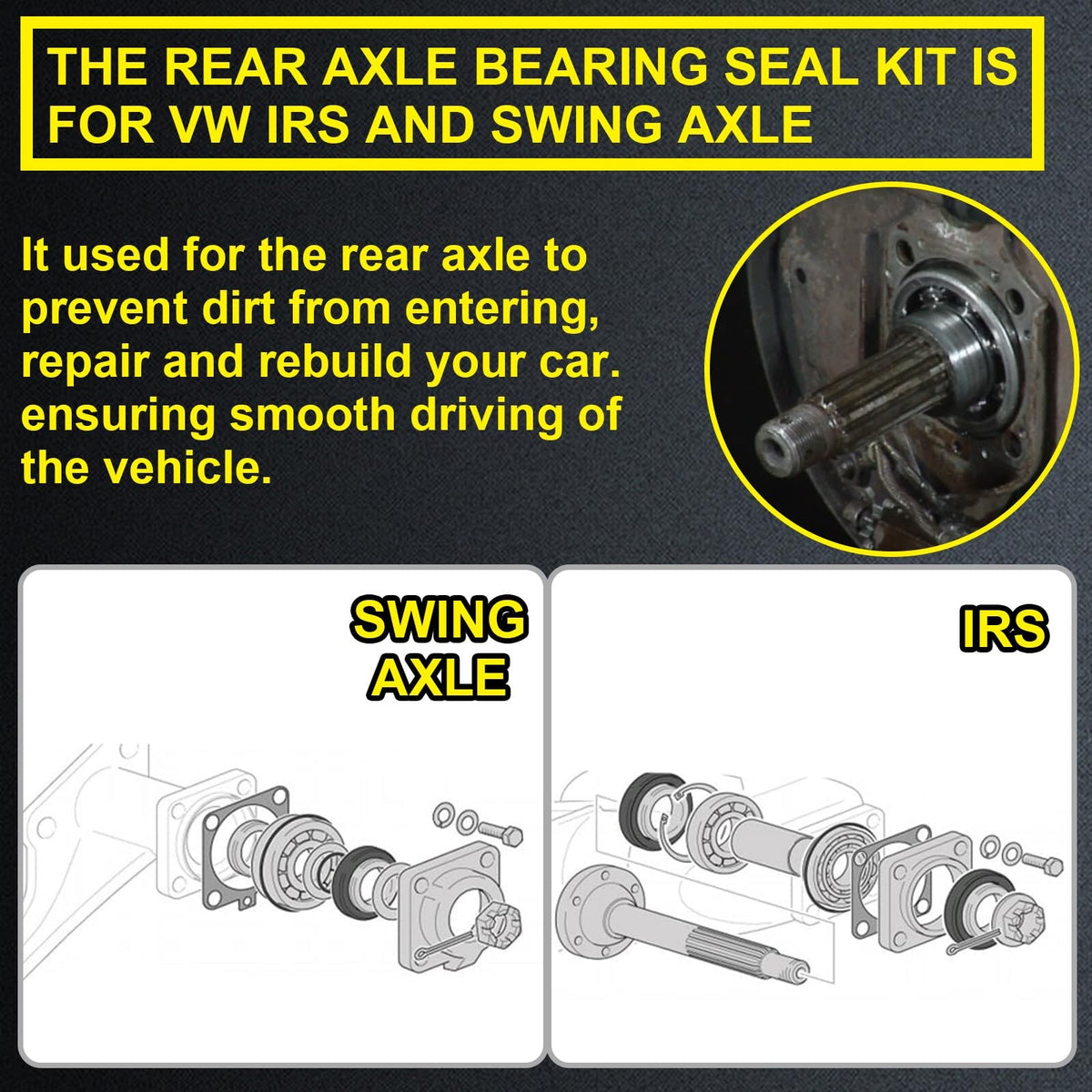 Rear IRS Wheel Bearing Kit w/Seals for Volkswagen VW Type 1 Bug/GHIA 1968-1979