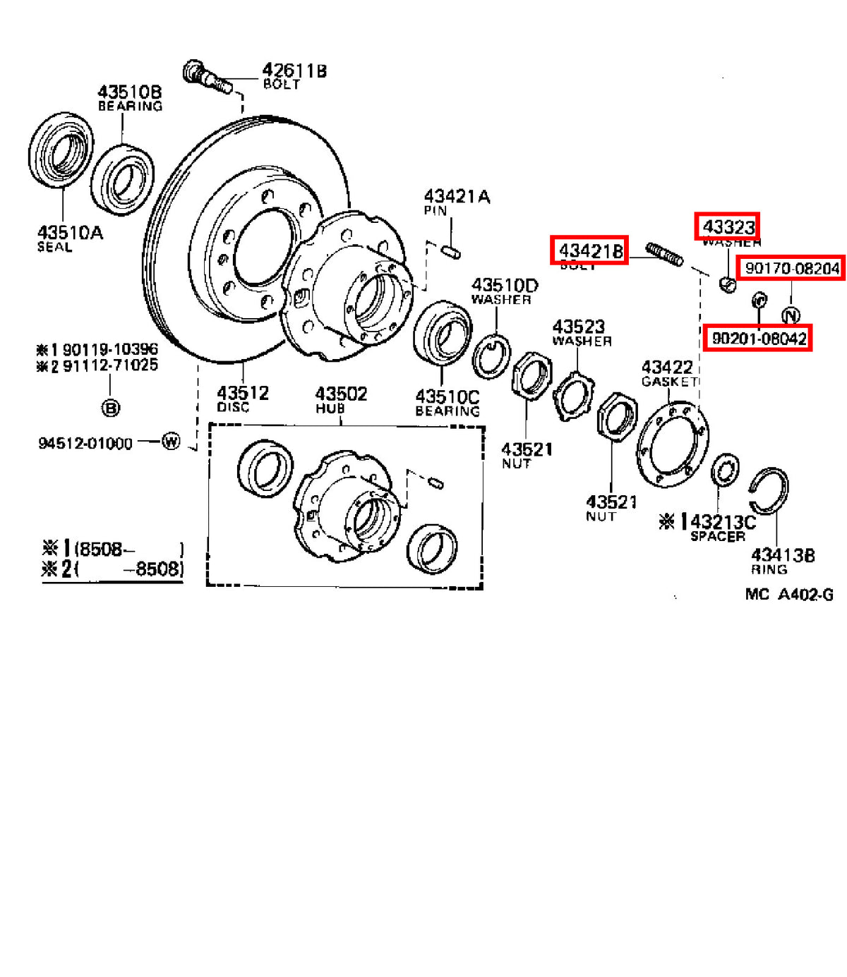 Genuine Dyna ToyoAce KDY270 KDY231 KDY230 Axle Hub Stud Washer Nut 8mm Kit