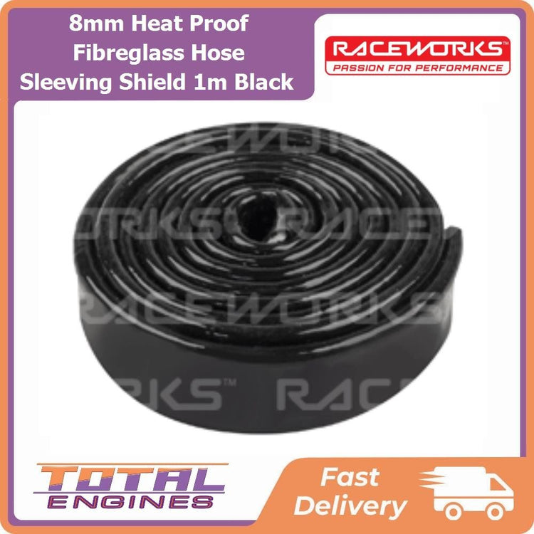 Raceworks 8mm Heat Proof Fibreglass Hose Sleeving Shield 1m Black - RWM-051-08MM
