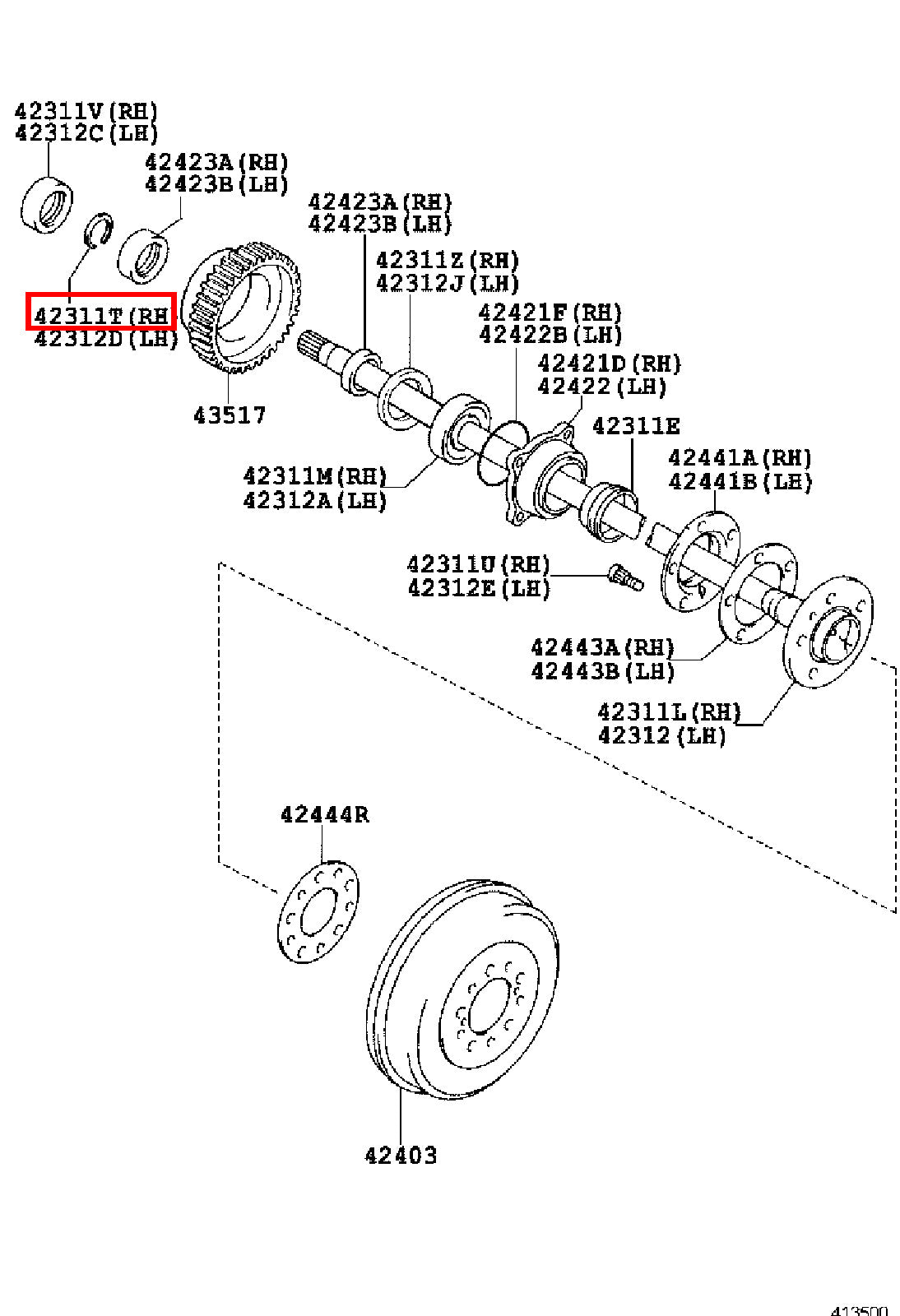 Genuine Fortuner KUN51 KUN50 KUN156 GUN166 GUN165 LH Rear Axle Shaft Snap Ring