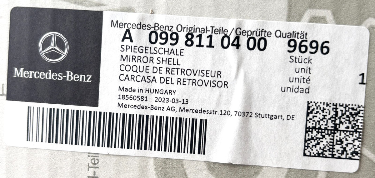 Genuine Mercedes-Benz B CLS Class Right Side View Mirror Cap A09981104009696