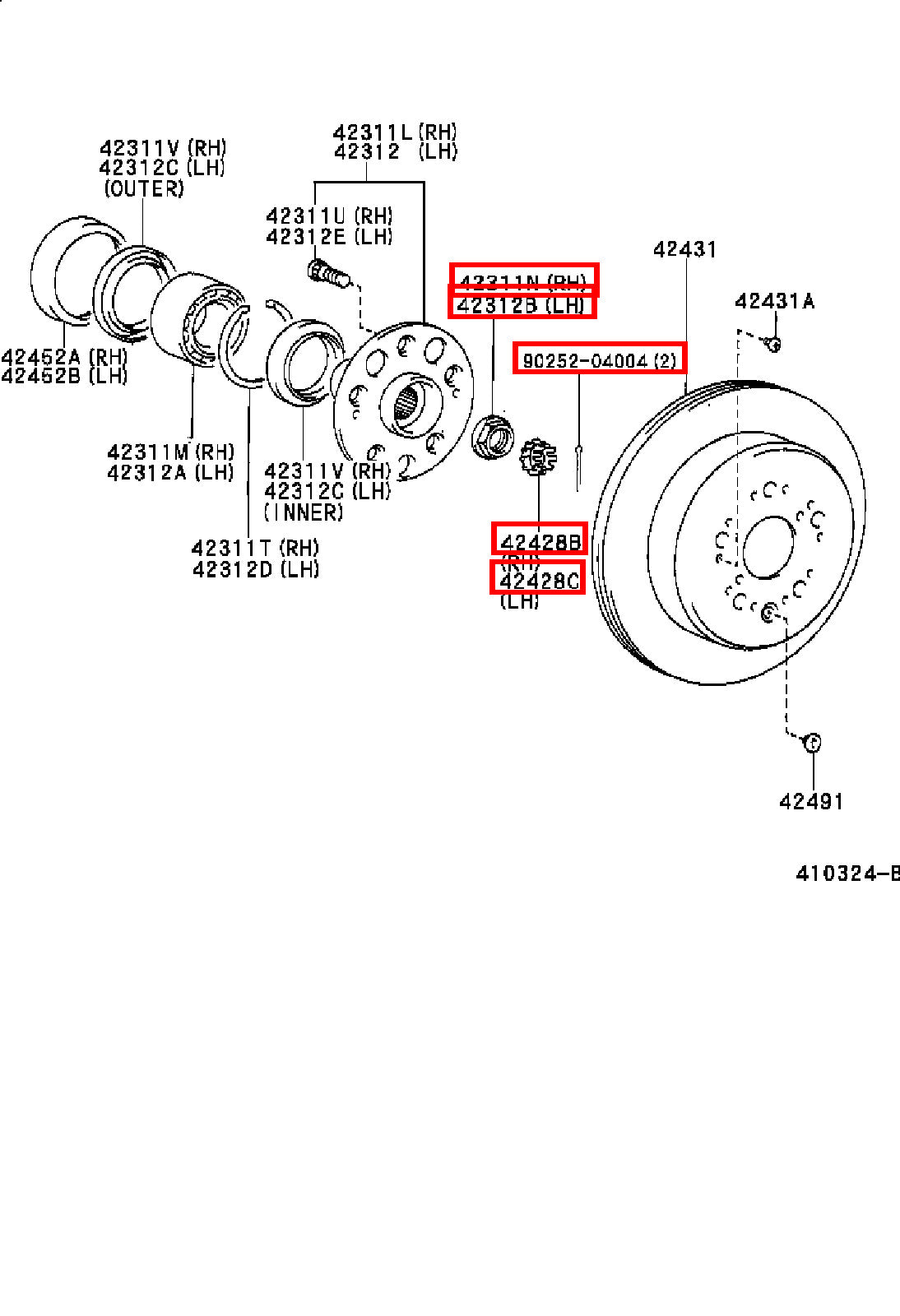 Genuine Hiace RCH23 RCH22 RCH19 RCH18 RCH13 RCH12 Rear Axle Shaft Lock Nut Kit