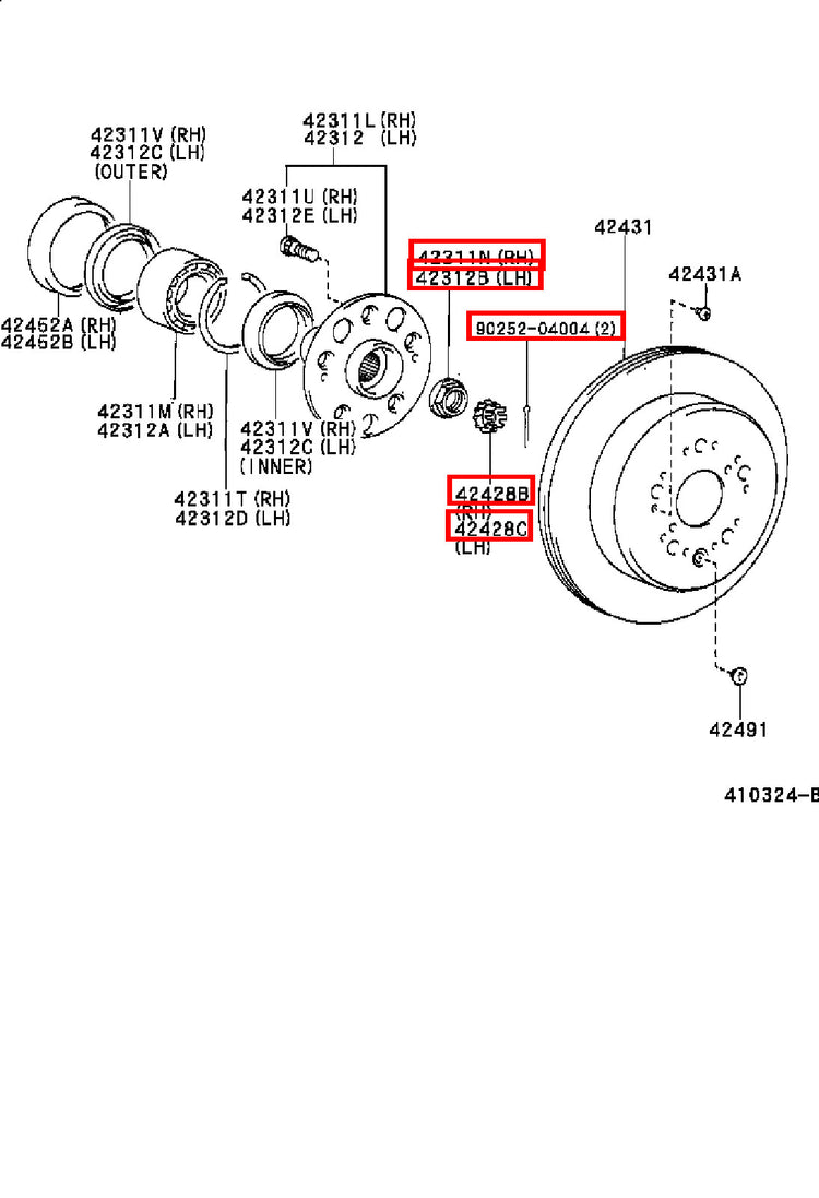 Genuine Hiace RCH23 RCH22 RCH19 RCH18 RCH13 RCH12 Rear Axle Shaft Lock Nut Kit