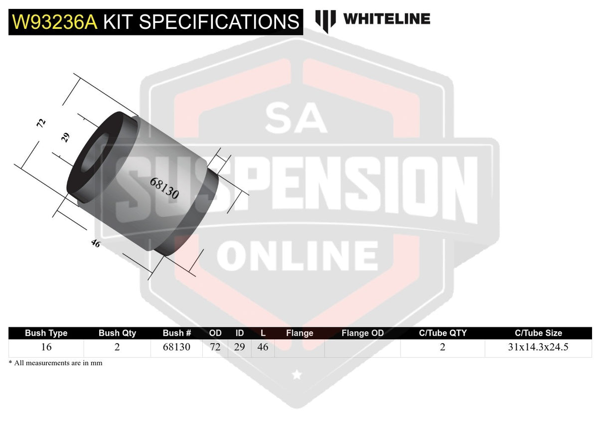 Whiteline W93236A - Differential Mount - Front Bushing Kit (Mounting- differenti