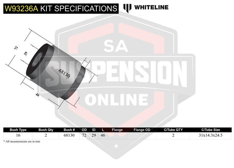 Whiteline W93236A - Differential Mount - Front Bushing Kit (Mounting- differenti