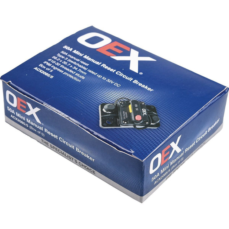 OEX ACX2085/5 50A Mini Manual Reset Circuit Breaker Type 3 Switchable Box of x5