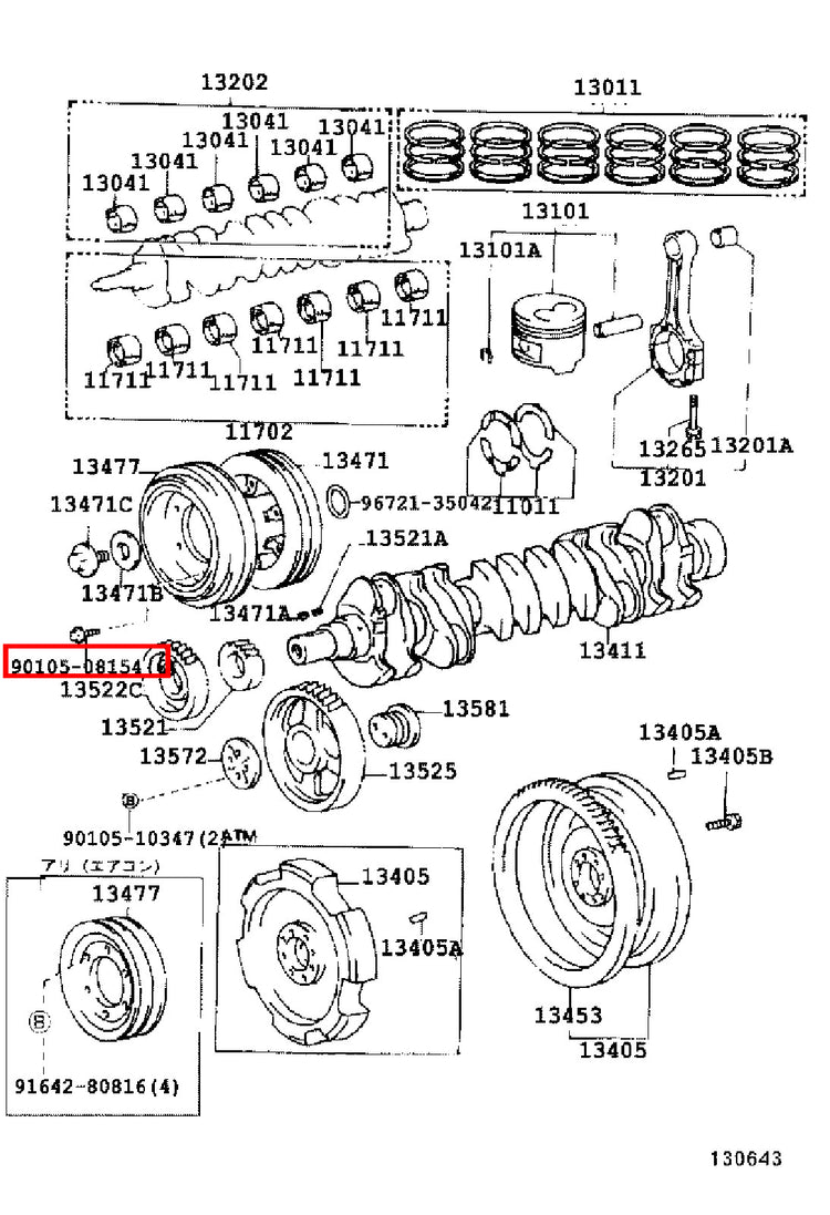 Genuine Coaster HDB50 HDB31 HDB30 HDB20 1HD 1HD FT Crank AC A/C Pulley Bolt x6