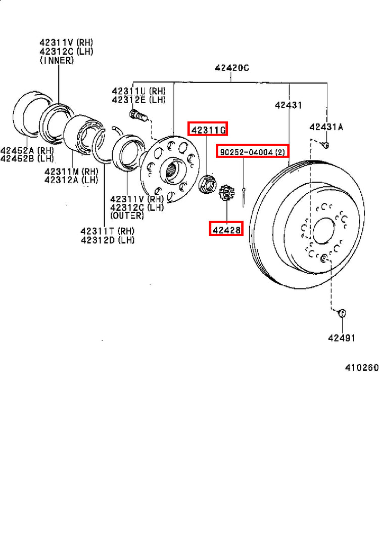 Genuine Hiace RCH23 RCH22 RCH19 RCH18 RCH13 RCH12 Rear Axle Shaft Lock Nut Kit