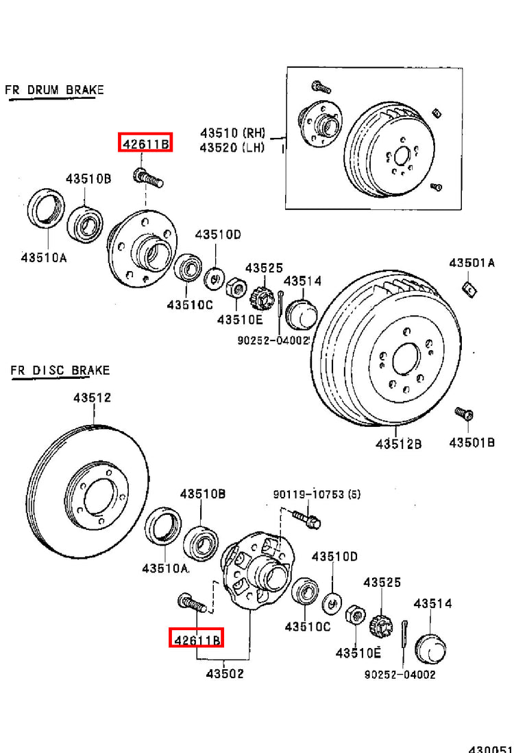 Genuine Tacoma VZN160 RZN196 RZN191 RZN171 RZN161 Rear Wheel Hub Stud Bolt