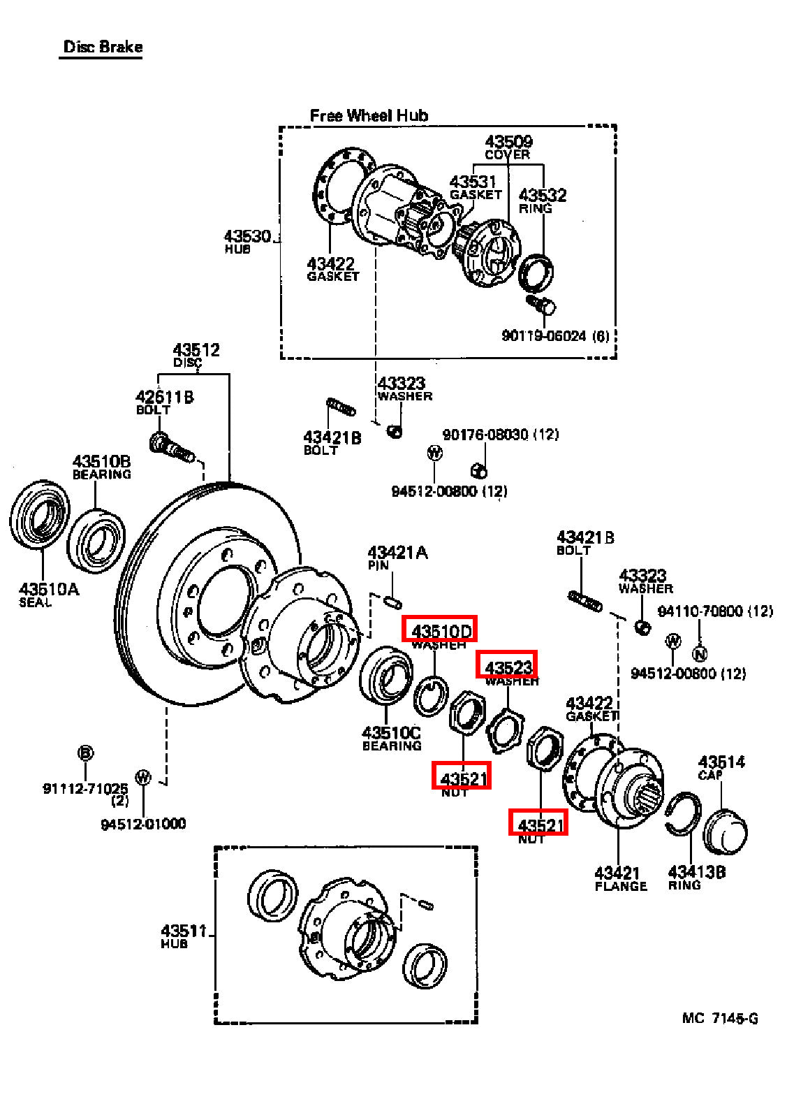 Genuine Hilux YN110 YN107 YN106 YN105 YN100 Front Axle Spindle Nut RH + LH Kit